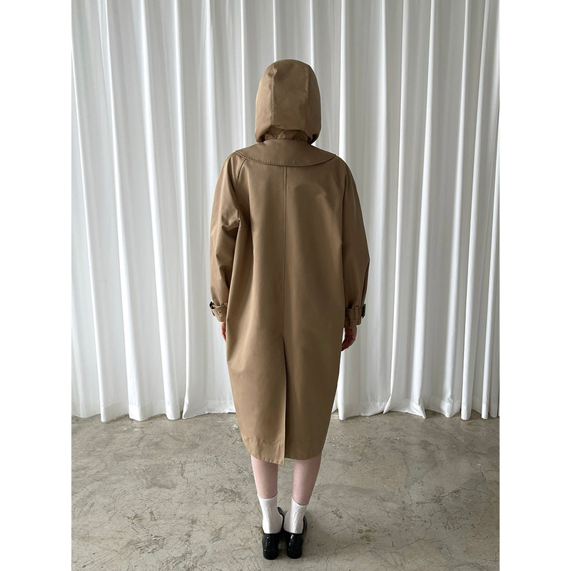 Khaki Doll Collar Detachable Hooded Trench Coat