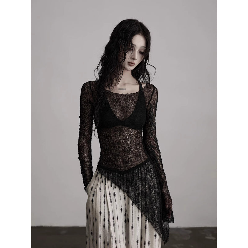 Openwork Black Lace Top