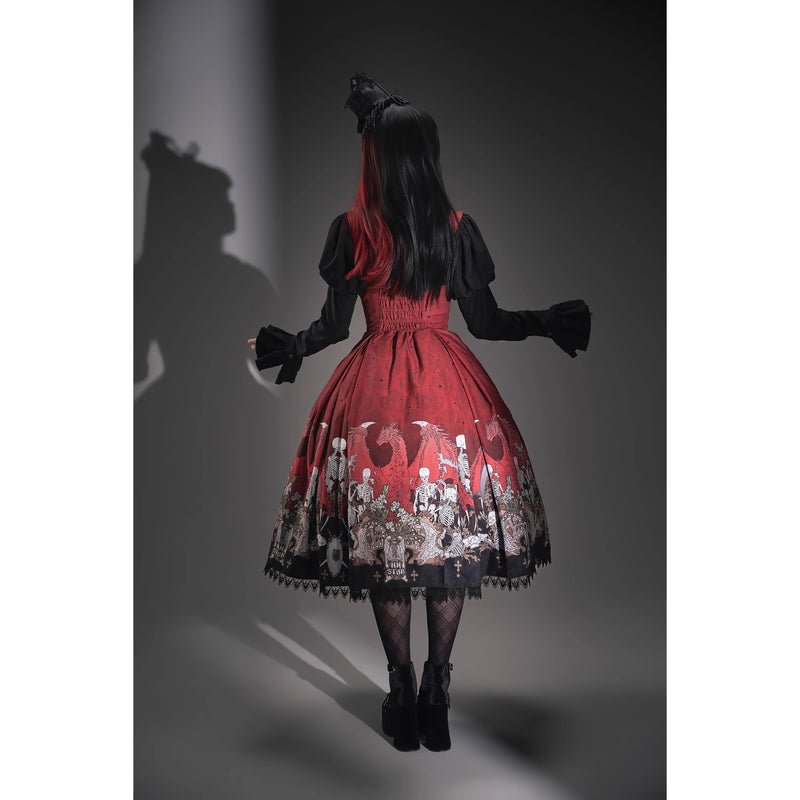 骸骨と百合の舞踏ジャンパースカート - Red