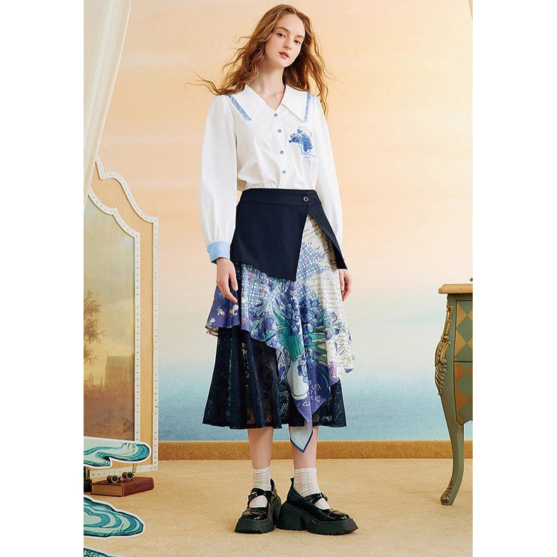 アイリスのある花瓶のアシンメトリースカート