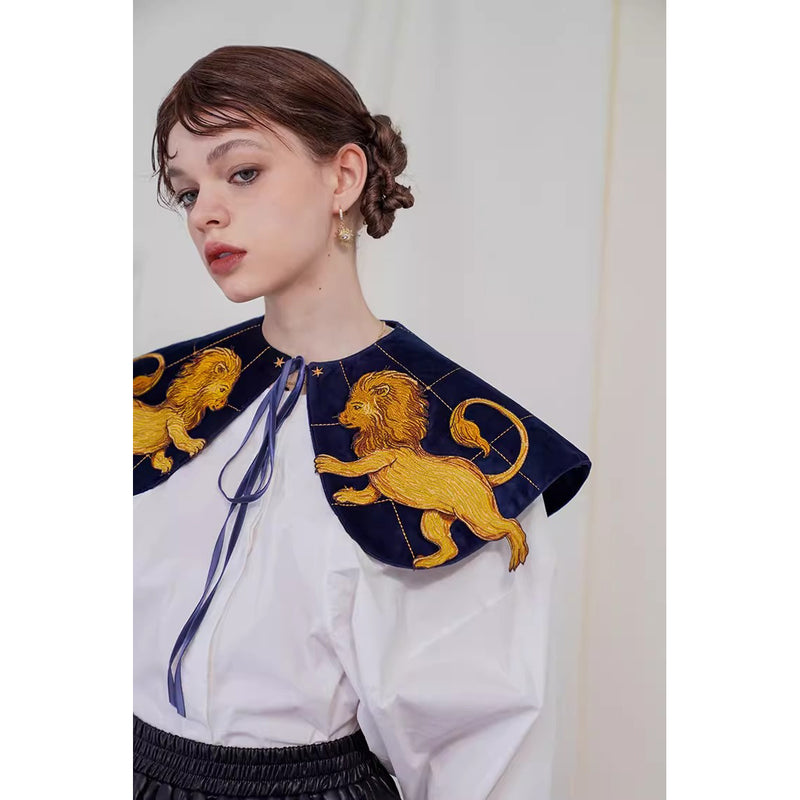 獅子の刺繍付け襟