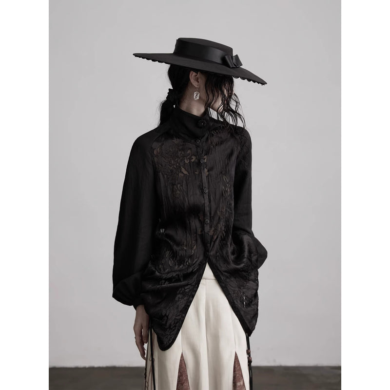 Openwork Floral Drawstring Blouse