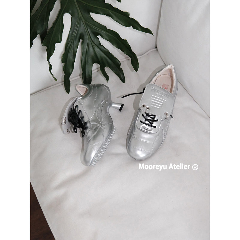 Metallic Silver Lace-up Heeled Shoes