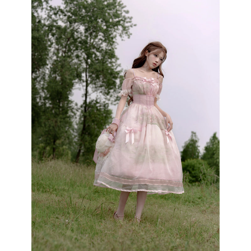 睡蓮の池の油彩画ジャンパースカート
