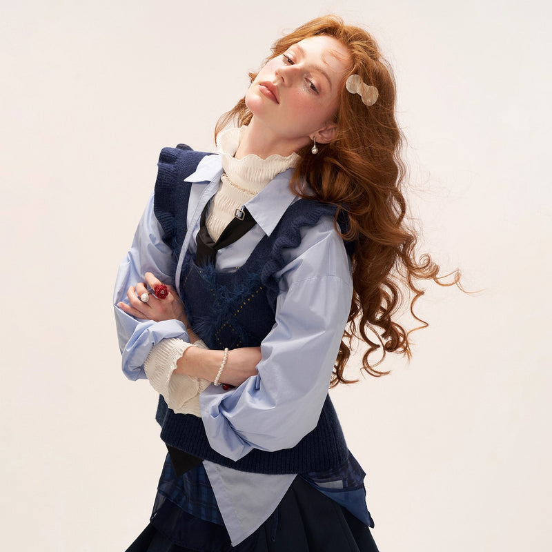 Navy Argyle Knit Bustier