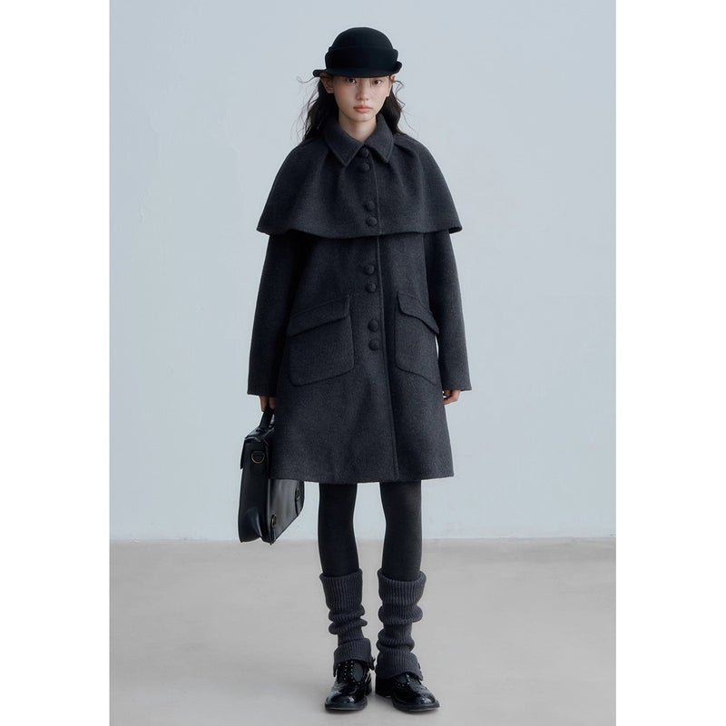 Charcoal  Gray Cape Wool Coat