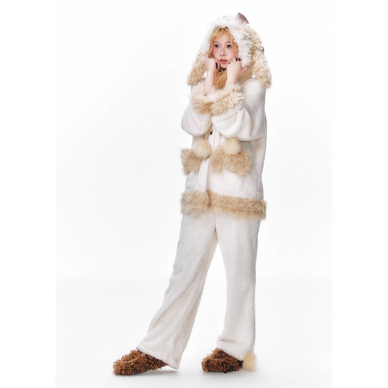 もふもふ子犬のルームウェア（フーディーとパンツ）