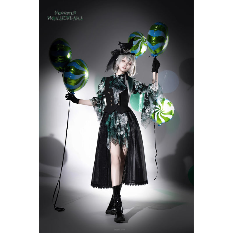 血塗れのお嬢様のゴシックスカートパンツ - Green[2026年2月下旬-3月下旬発送予定]