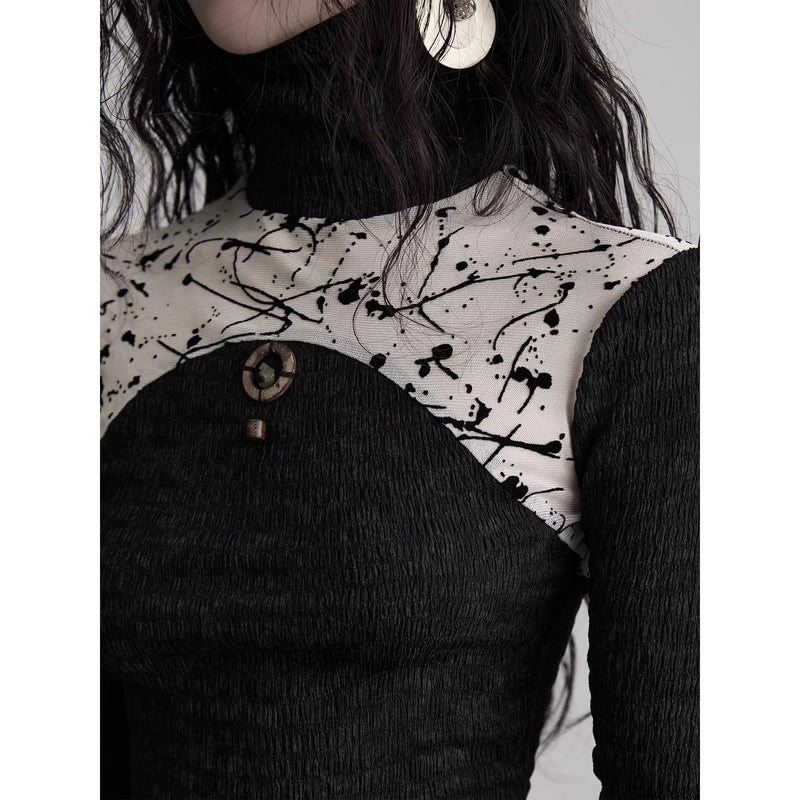 Ink Painting Knit Lace Tank Top