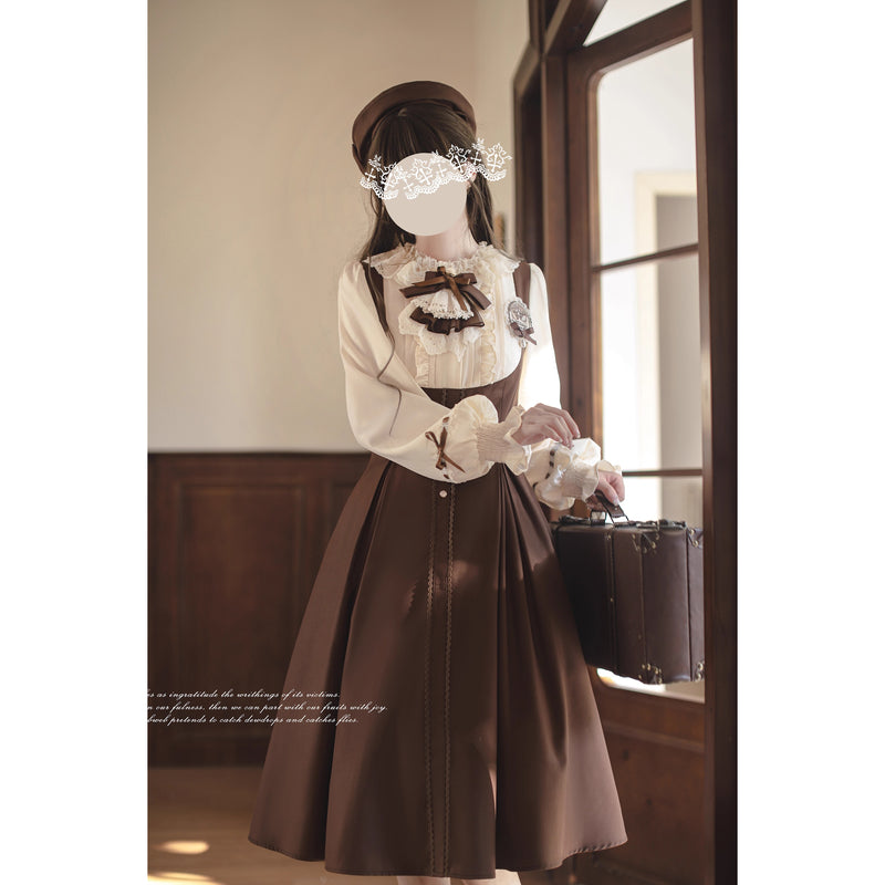 英国令嬢のクラシカルドッキングワンピースとケープ - Brown