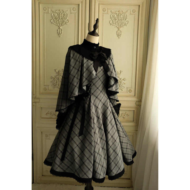 薄墨の格子柄ショートジャケットとケープ[2026年3月下旬-4月下旬発送予定]