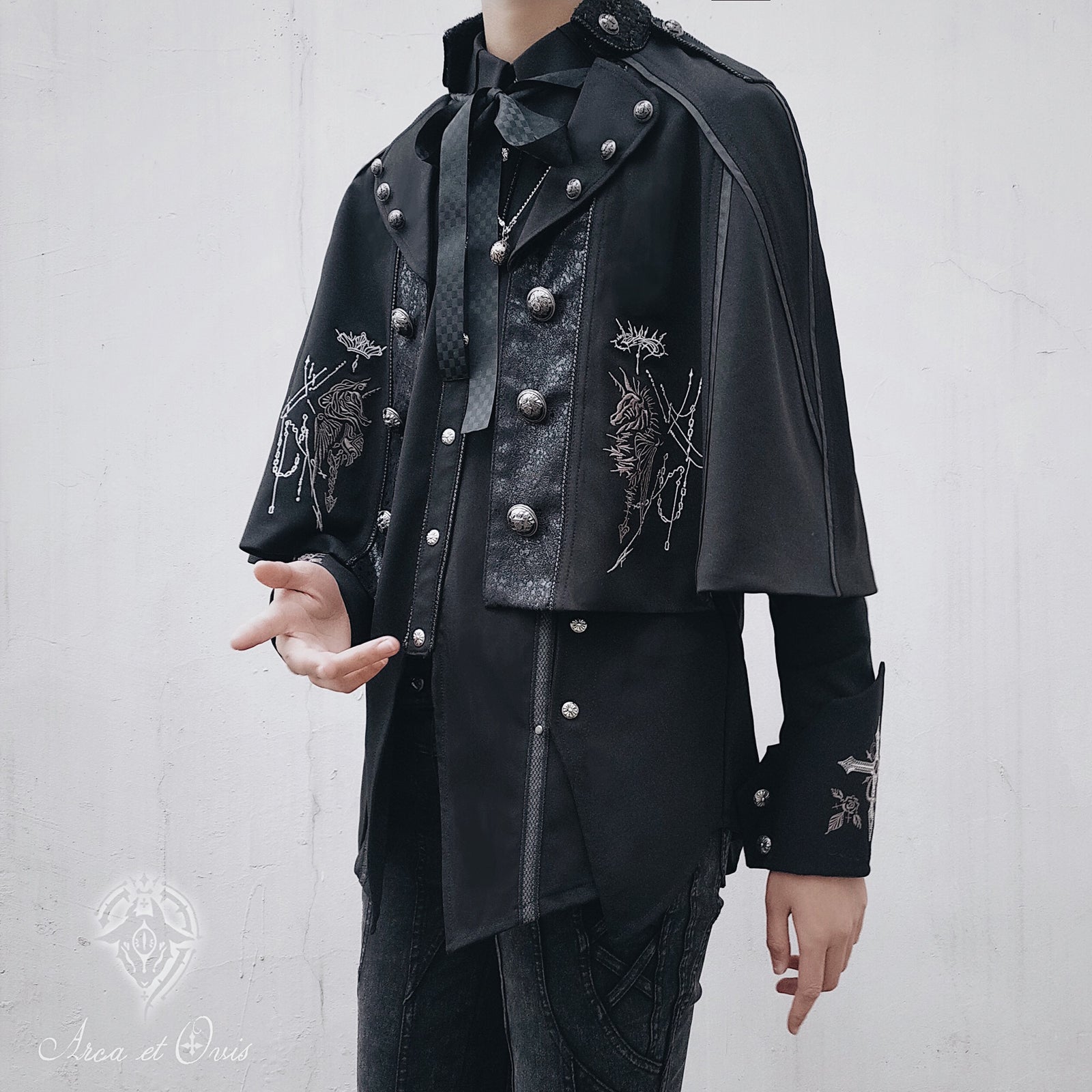 Moitie クロスローズ刺繍マント 黒紺 ロングマント モワティエ 黒青 美品 edited_pic_3_f82d2442-a8f1-
