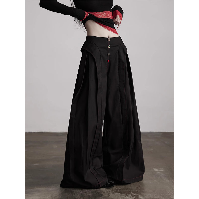 Planet Button Black Wide Pants