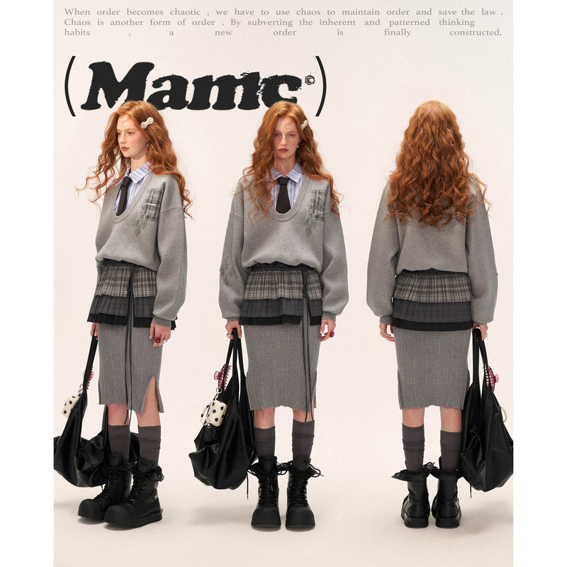 Pleated Check Apron Skirt