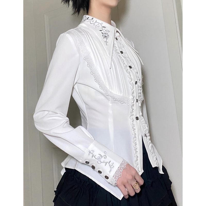 中世貴族の薔薇刺繍ブラウス - White[2025年9月中旬-10月上旬発送予定]
