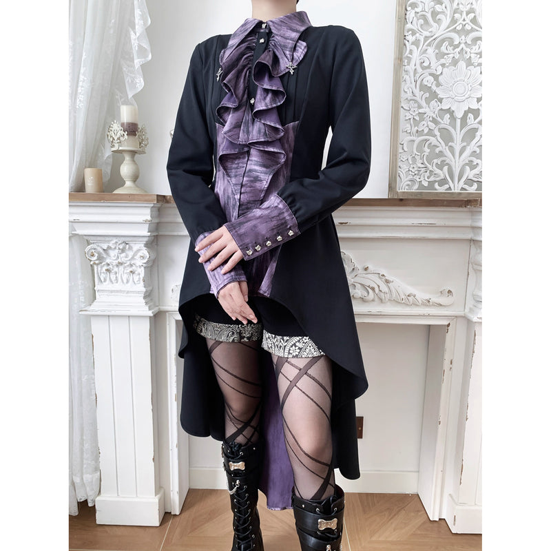 中世貴族のヴィクトリアンテールブラウス - Black Purple[2025年12月上旬-12月下旬発送予定]
