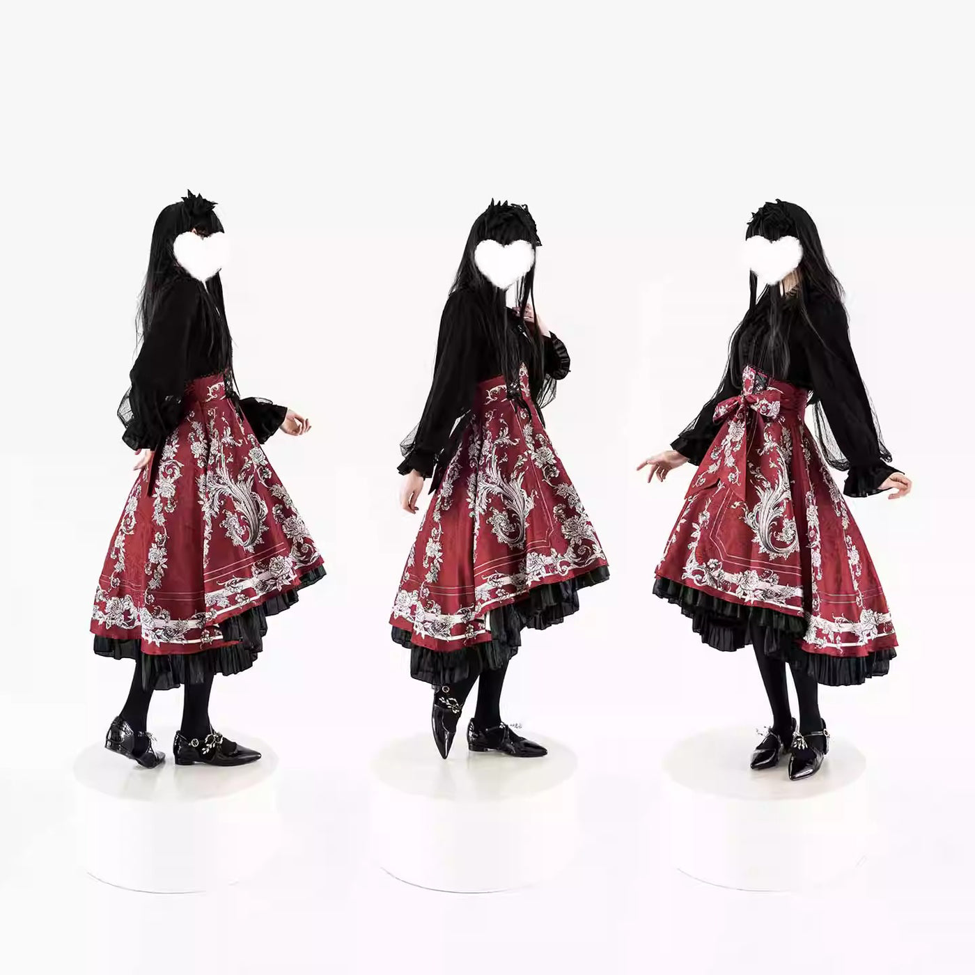 美品 bajra デザイン スウェットスカート size0 ボルドー y2k 銀白の花蔦柄コルセットスカート - Wine Red[2026年6月上旬-6月下旬