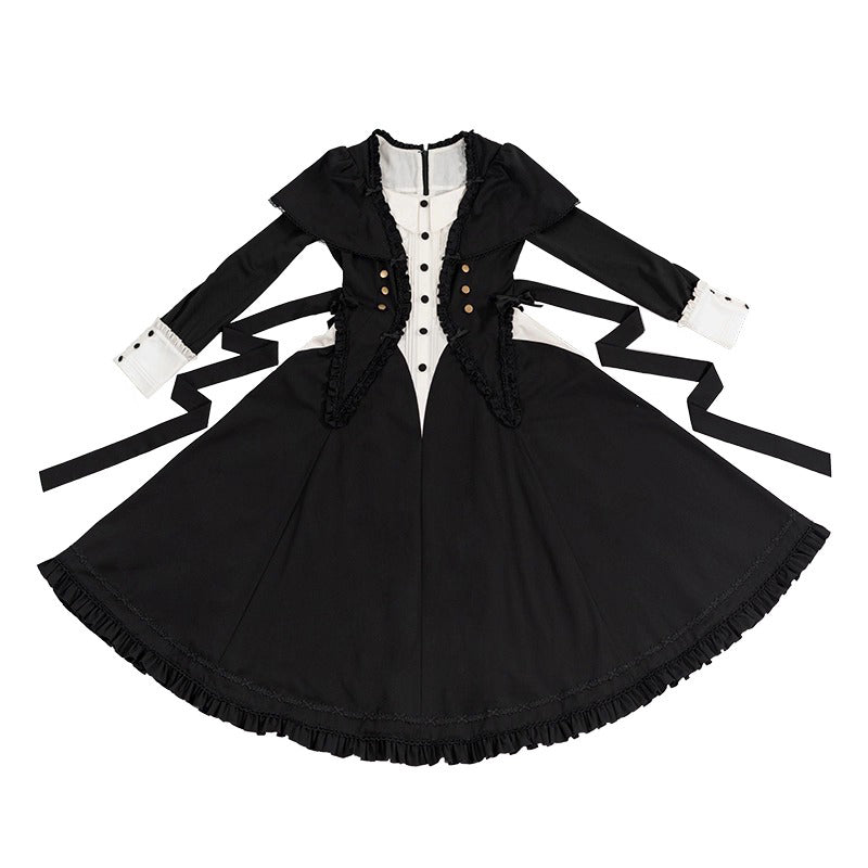 暗黒夜会のクラシカルケープワンピース - Black × White[2026年3月上旬-3月下旬発送予定]