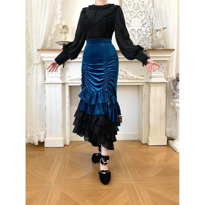 西洋貴族のベルベットマーメイドスカート - Cobalt Blue[2026年2月下旬-3月下旬発送予定]