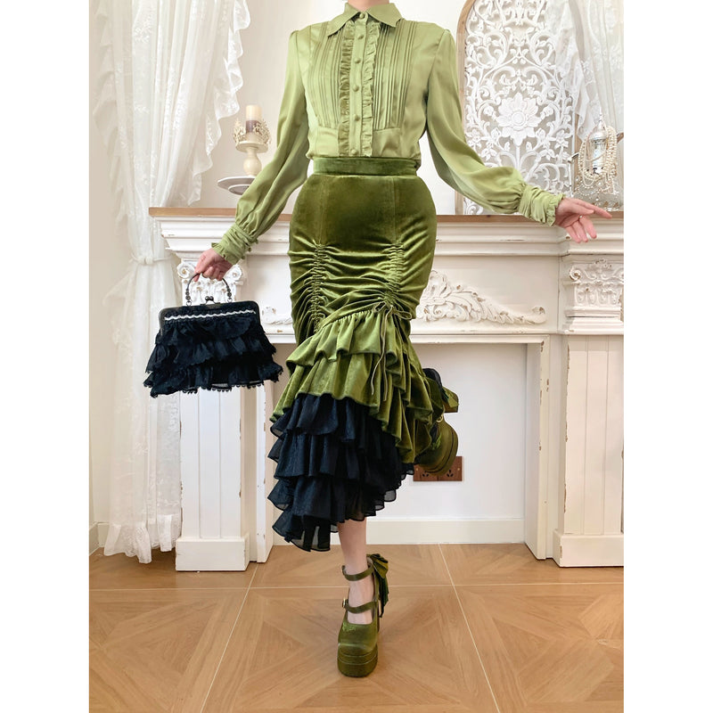 西洋貴族のベルベットマーメイドスカート - Citron Green[2026年2月下旬-3月下旬発送予定]