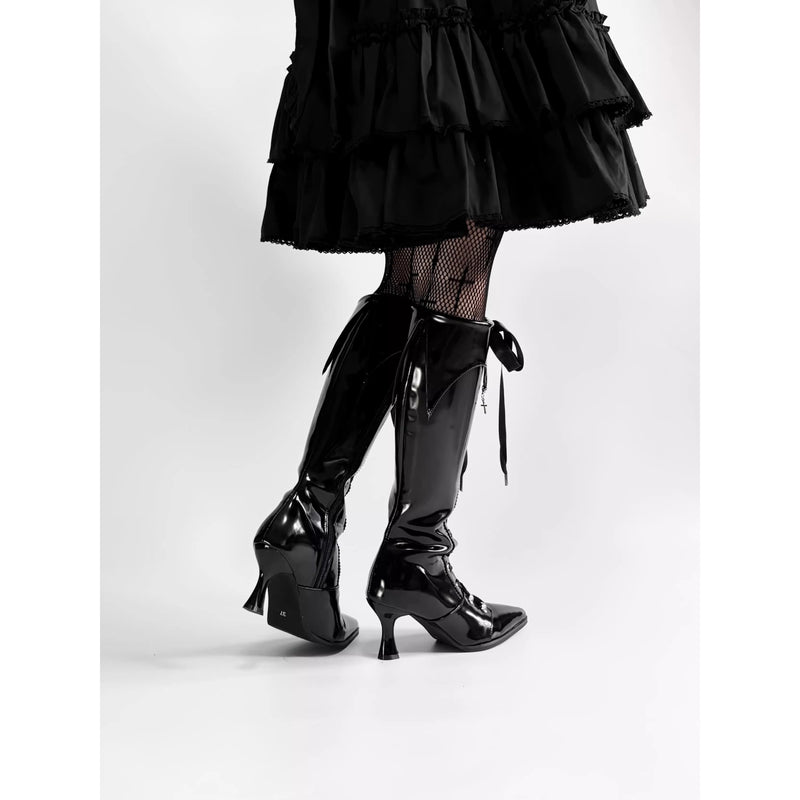 貴族令嬢の編み上げゴシックロングブーツ - Black[2026年3月上旬-3月下旬発送予定]
