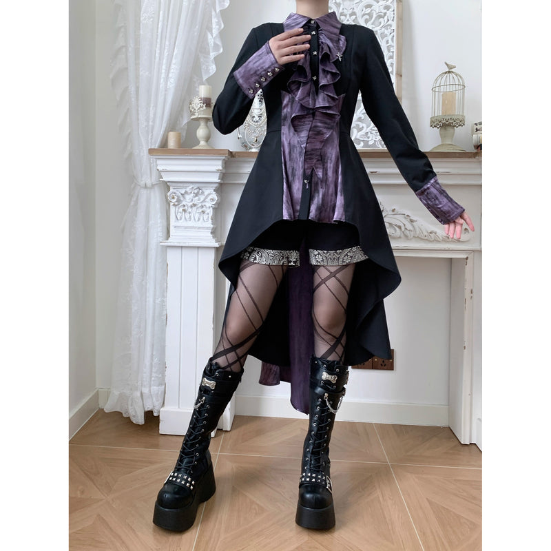 中世貴族のヴィクトリアンテールブラウス - Black Purple[2025年12月上旬-12月下旬発送予定]