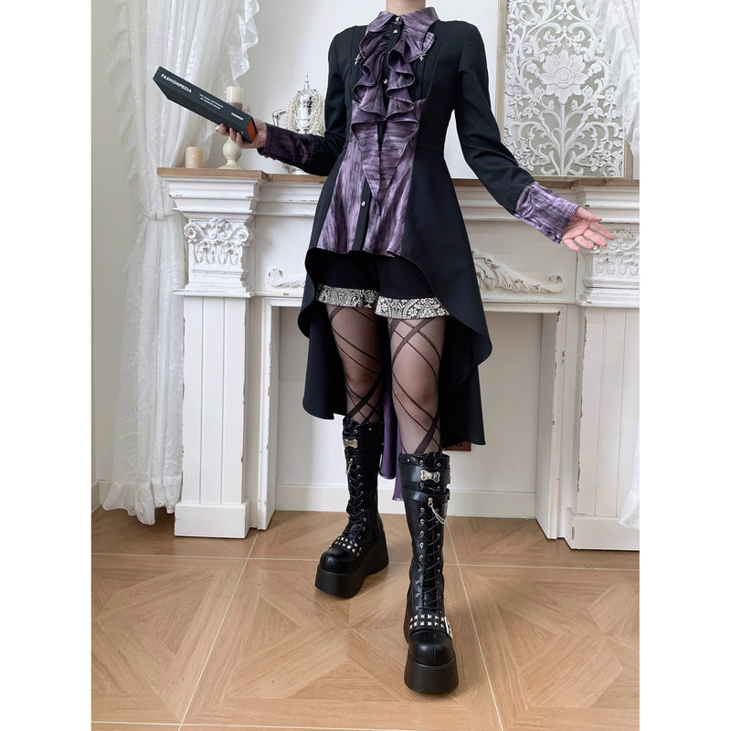 中世貴族のヴィクトリアンテールブラウス - Black Purple[2025年12月上旬-12月下旬発送予定]