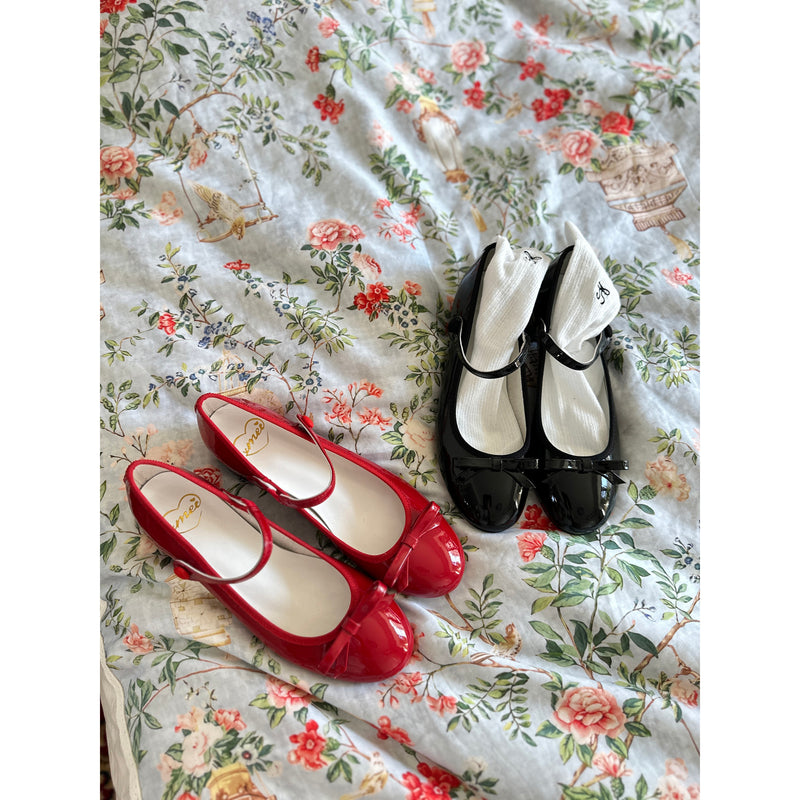 Enamel Leather Round Toe Bow Mary Jane shoes