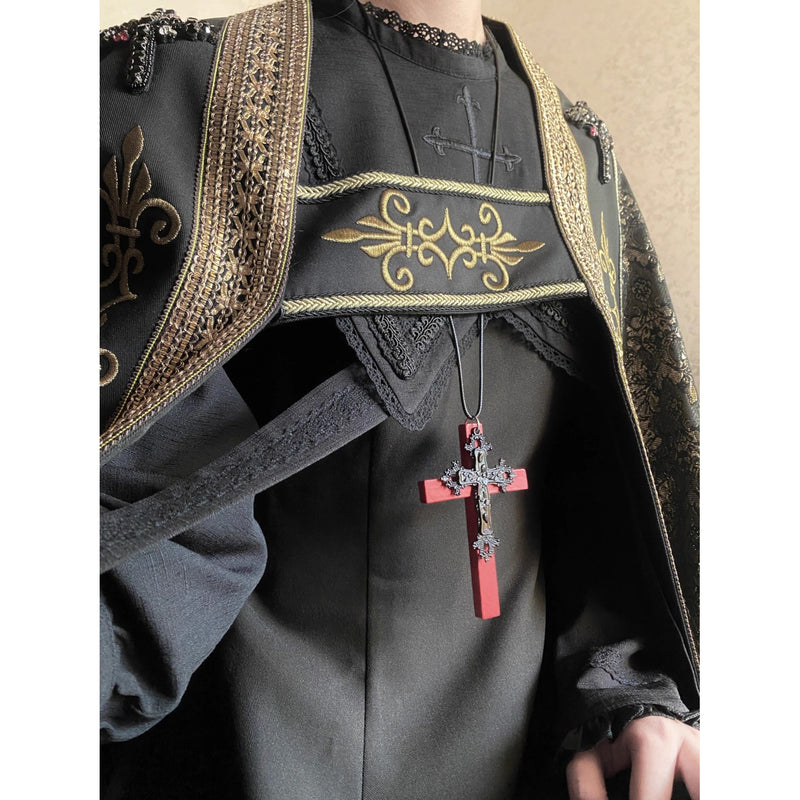 月夜の修道女の刺繍ワンピース - Black（レッグオブマトンスリーブ）[2025年12月上旬-2026年1月上旬発送予定]