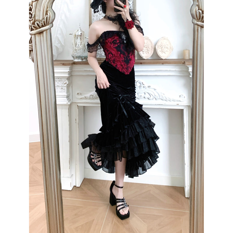 西洋貴族のベルベットマーメイドスカート - Black[2026年2月下旬-3月下旬発送予定]