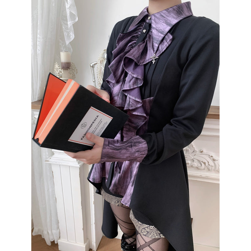 中世貴族のヴィクトリアンテールブラウス - Black Purple[2025年12月上旬-12月下旬発送予定]