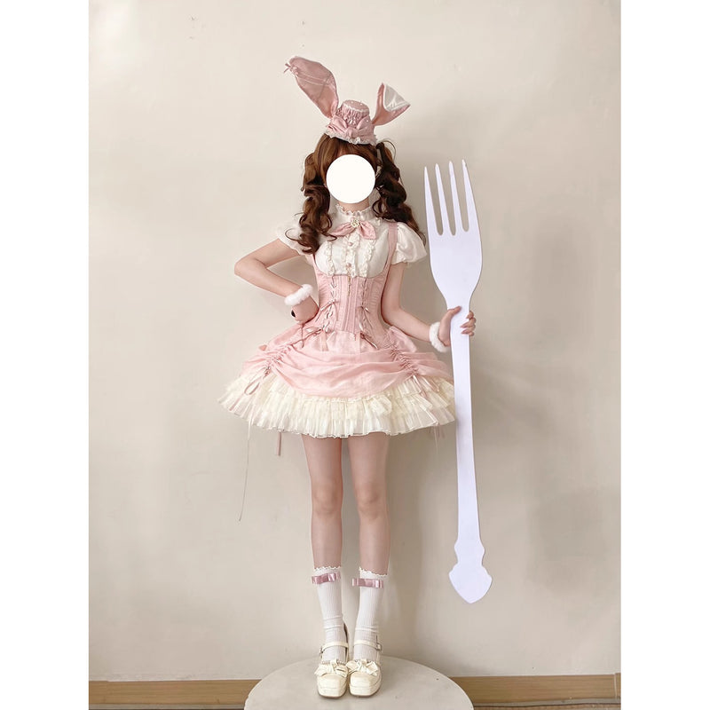 うさぎのお嬢様のコルセットジャンパースカートとフリルブラウス - Pink[2026年2月上旬-3月上旬発送予定]