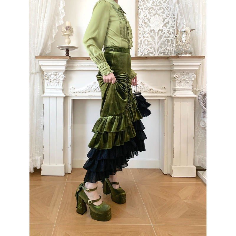 西洋貴族のベルベットマーメイドスカート - Citron Green[2026年2月下旬-3月下旬発送予定]