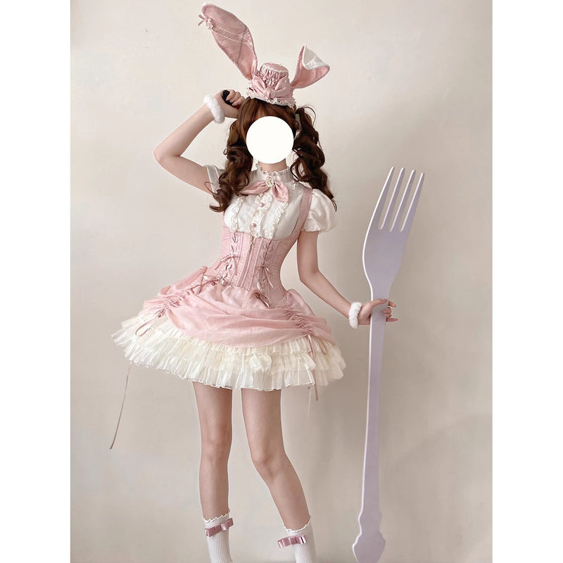 うさぎのお嬢様のコルセットジャンパースカートとフリルブラウス - Pink[2026年2月上旬-3月上旬発送予定]
