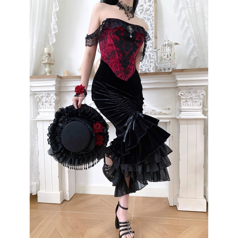 西洋貴族のベルベットマーメイドスカート - Black[2026年2月下旬-3月下旬発送予定]