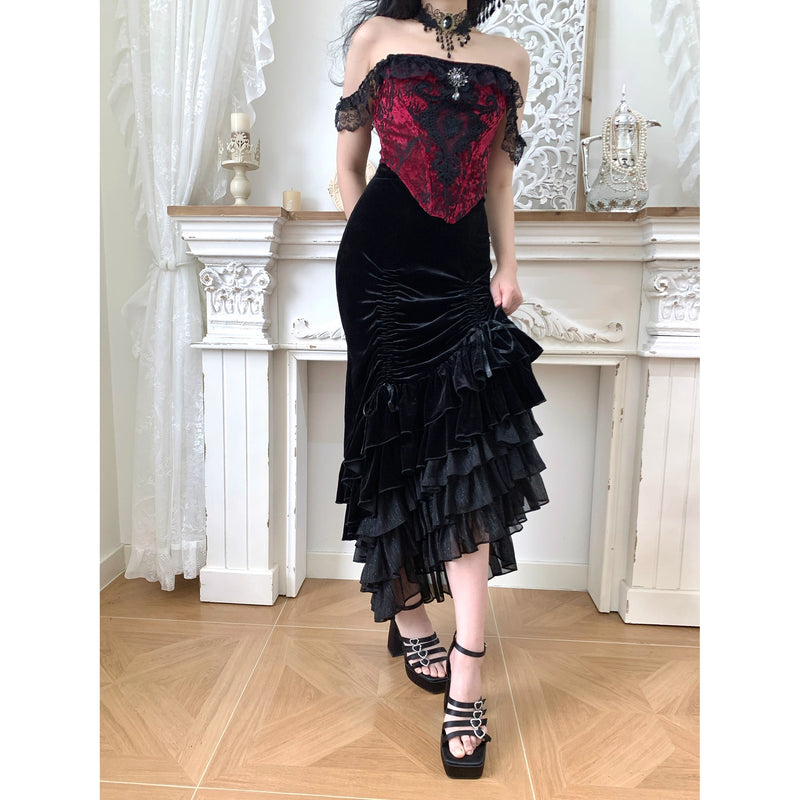 西洋貴族のベルベットマーメイドスカート - Black[2026年2月下旬-3月下旬発送予定]