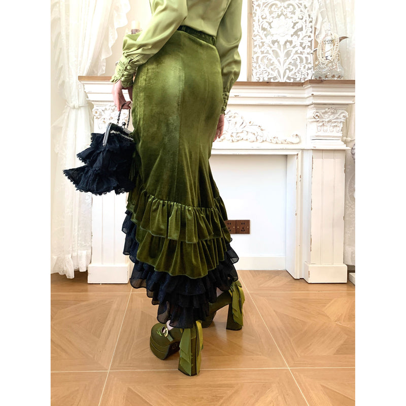 西洋貴族のベルベットマーメイドスカート - Citron Green[2026年2月下旬-3月下旬発送予定]