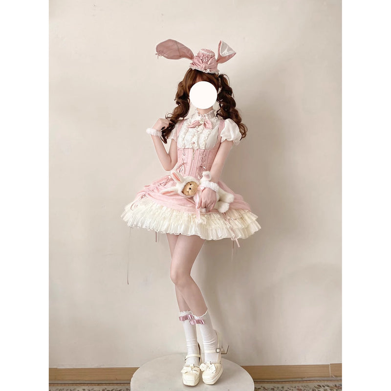 うさぎのお嬢様のコルセットジャンパースカートとフリルブラウス - Pink[2026年2月上旬-3月上旬発送予定]