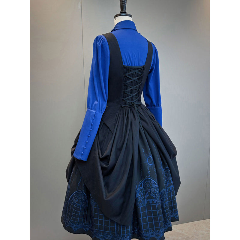 修道女の刺繍ジャンパースカート - Black × Blue[2025年3月下旬-5月上旬発送予定]