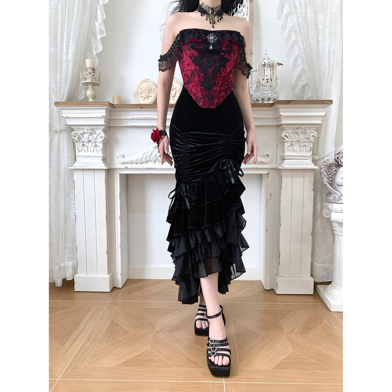 西洋貴族のベルベットマーメイドスカート - Black[2026年2月下旬-3月下旬発送予定]