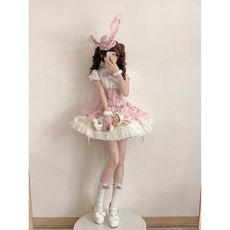 うさぎのお嬢様のコルセットジャンパースカートとフリルブラウス - Pink[2026年2月上旬-3月上旬発送予定]