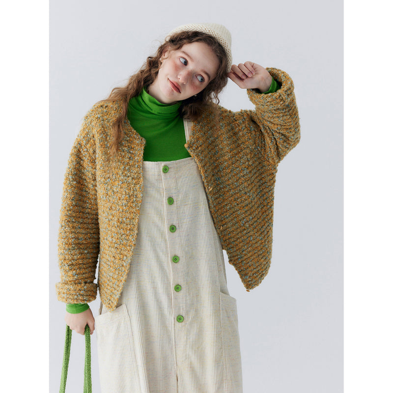 Gold Green Wool Knit Cardigan