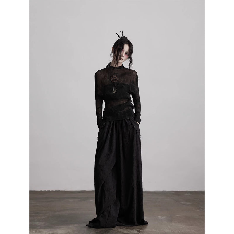 Stone Pendant Black Wide Pants