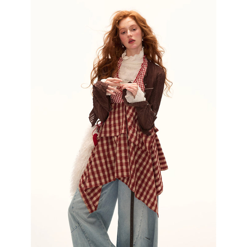 Red Checkered Layered Top