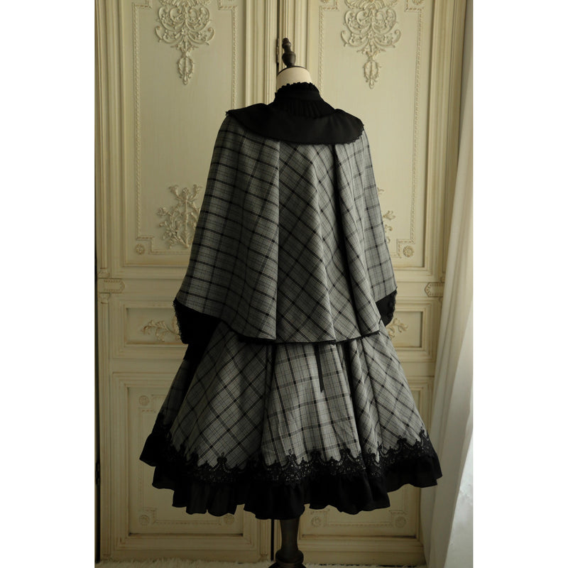 薄墨の格子柄ショートジャケットとケープ[2026年3月下旬-4月下旬発送予定]