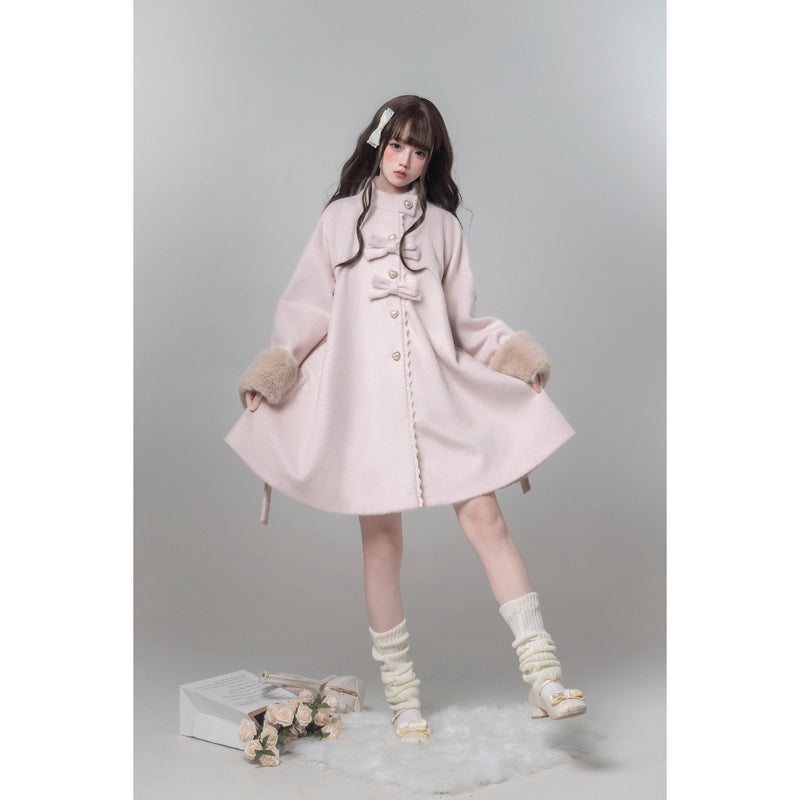 桜色のお嬢様のリボンファーウールコート