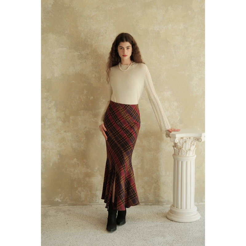 British Plaid Wool Mermaid Skirt