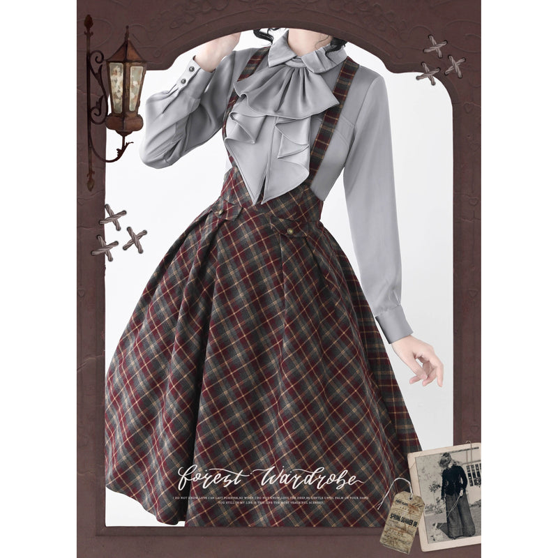 英国のお嬢様のクラシカルジャンパースカート - Burgundy Checked[2025年12月中旬発送予定]