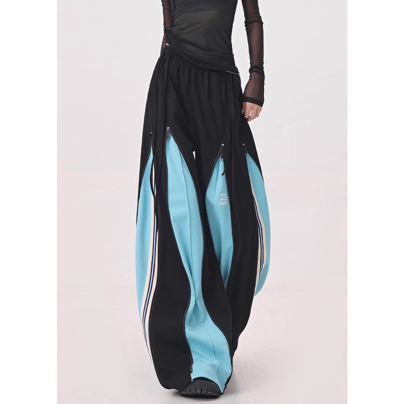 Light Blue Switching Wide Track Pants