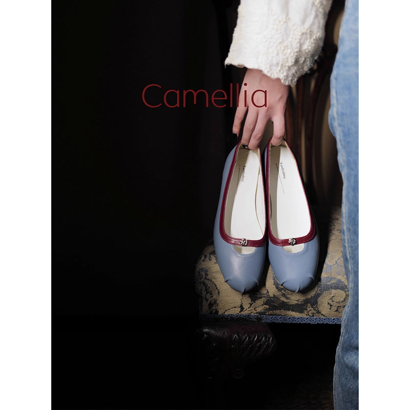 Camellia Round Toe Ballet Shoes - Smoke Blue